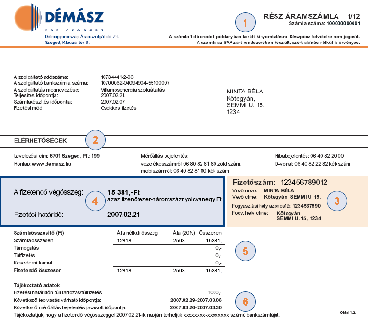 Számla eleje